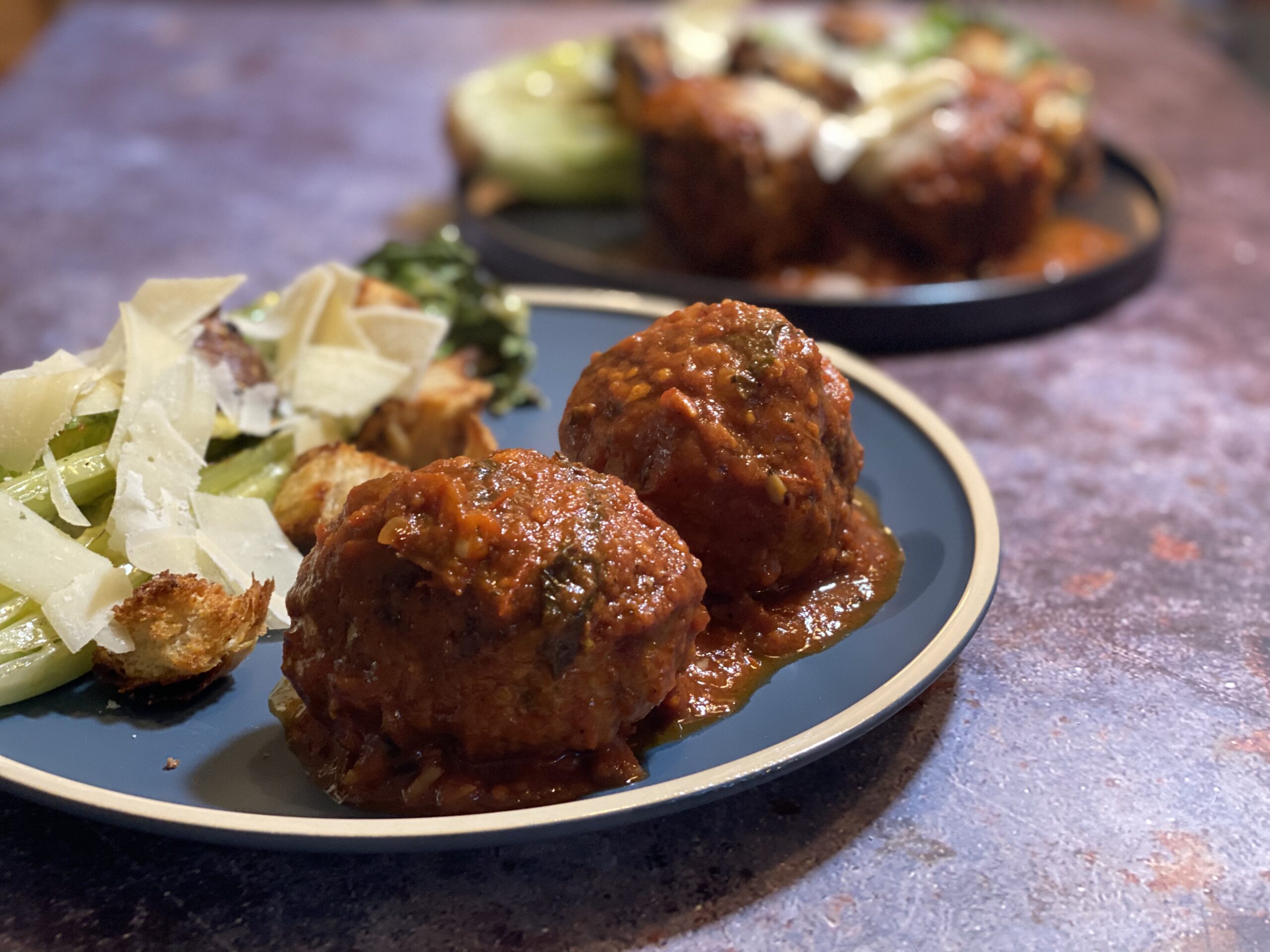 0E8A3EC2 5002 4449 9C1A E93150D75D7D scaled - The Best Sunday Meatballs with Grilled Romaine