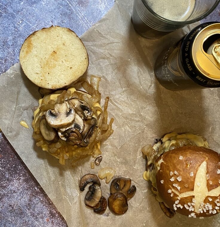 0FAE1850 C06F 47E9 A32F 4B4D70EBF39E e1601311598480 - Guinness Blue Cheese Burgers with Guinness Cheddar & Caramelized Onions & Mushrooms