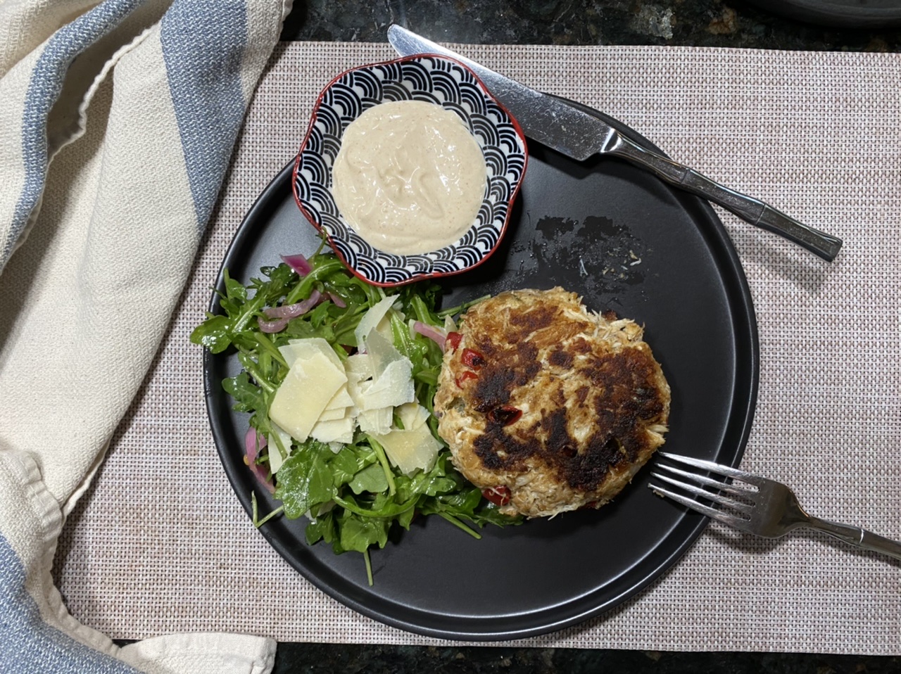 C0BD8BD3 303E 42F4 9FAB E627B2CD60C6 - Crab Cakes with Brown Butter Lemon Aioli & Arugula Salad