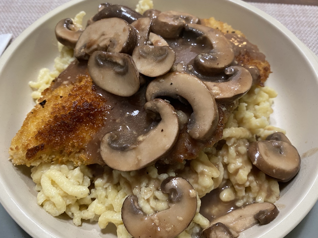 14681F8C B476 416B A87F 59DD0DE732B1 - Chicken Schnitzel & Spaetzle with Mushroom Gravy