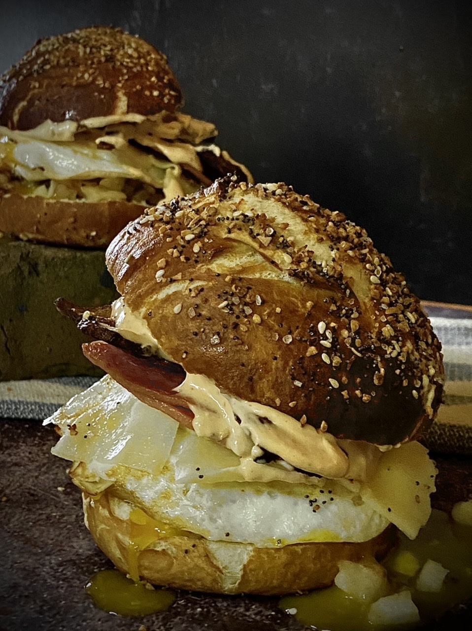 2CA5845C D983 434B A517 78DD53DCB228 - The Widow Maker ~ Loaded Egg Sandwich on a Pretzel Bun