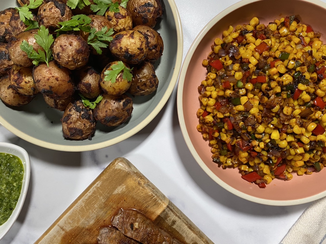 70C9D946 675B 48D2 953F 13F513BEC842 - Chimichurri Flank Steak with Spanish Potatoes & Mexican Corn Salad