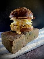 96B8204B A710 4B76 935F 37FCFA6DDF09 150x200 - The Widow Maker ~ Loaded Egg Sandwich on a Pretzel Bun