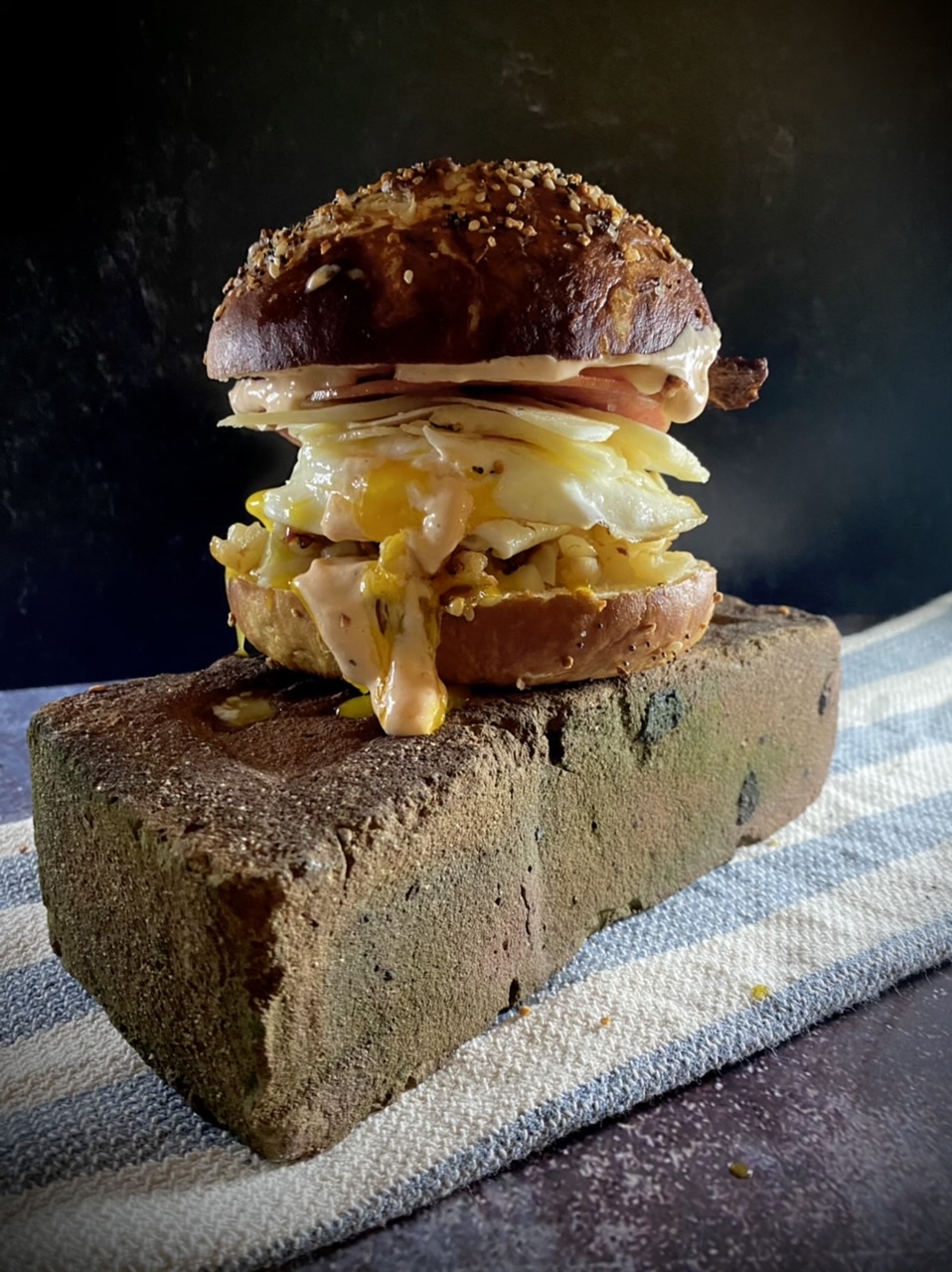 96B8204B A710 4B76 935F 37FCFA6DDF09 - The Widow Maker ~ Loaded Egg Sandwich on a Pretzel Bun