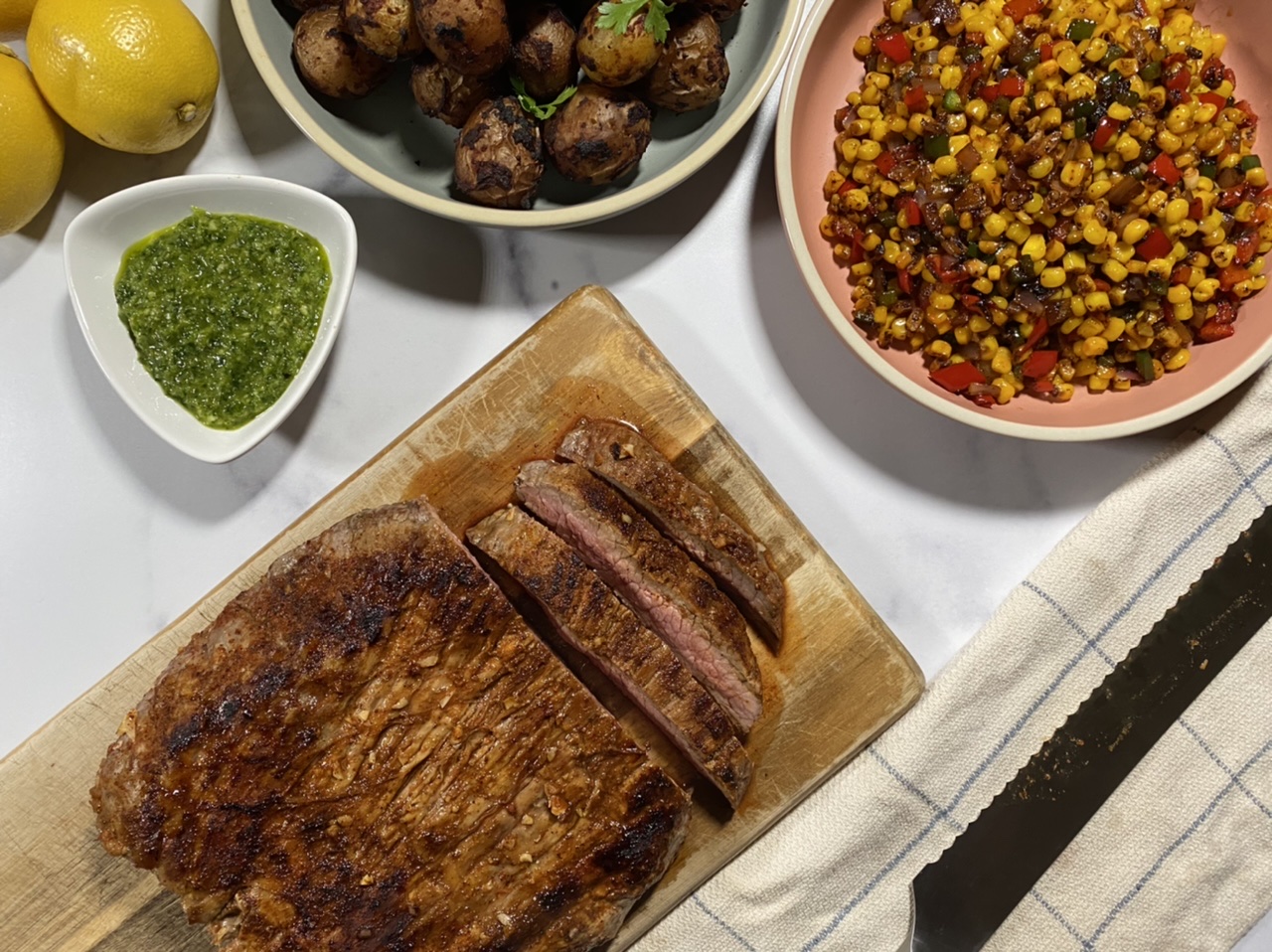 E0CA7489 917E 4E4C BA79 0C0C7722B081 - Chimichurri Flank Steak with Spanish Potatoes & Mexican Corn Salad