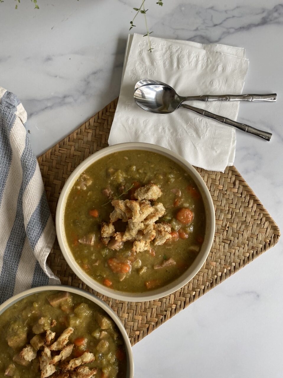 99E291C0 BD4E 45CF 98CA BC6BE5526C06 e1607462930231 - The BEST Split Pea Soup with Homemade Croutons