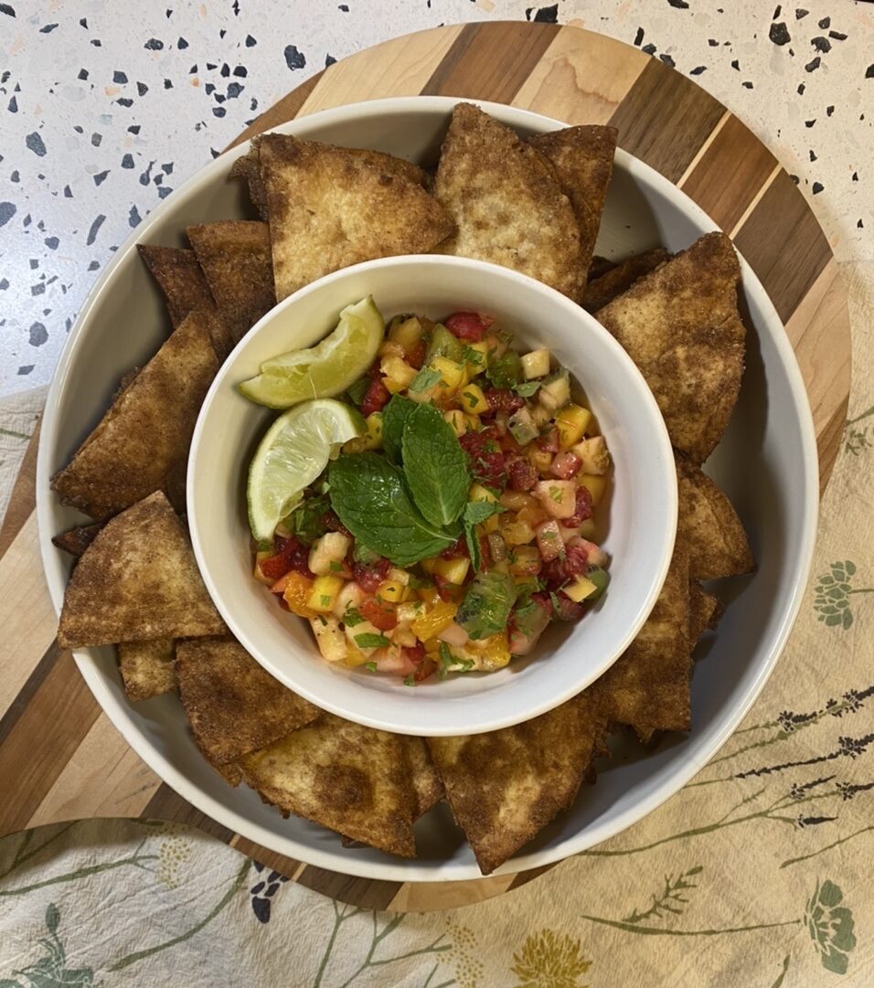 277CE4D2 49CD 4917 A7C4 4A29B3CD3B72 e1611249747220 - Zesty Tropical Fruit Salad “Pico de Gallo” with Cinnamon Sugar Tortilla Chips