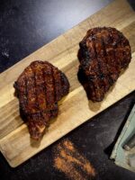 Kansas City pork chops on a cutting board