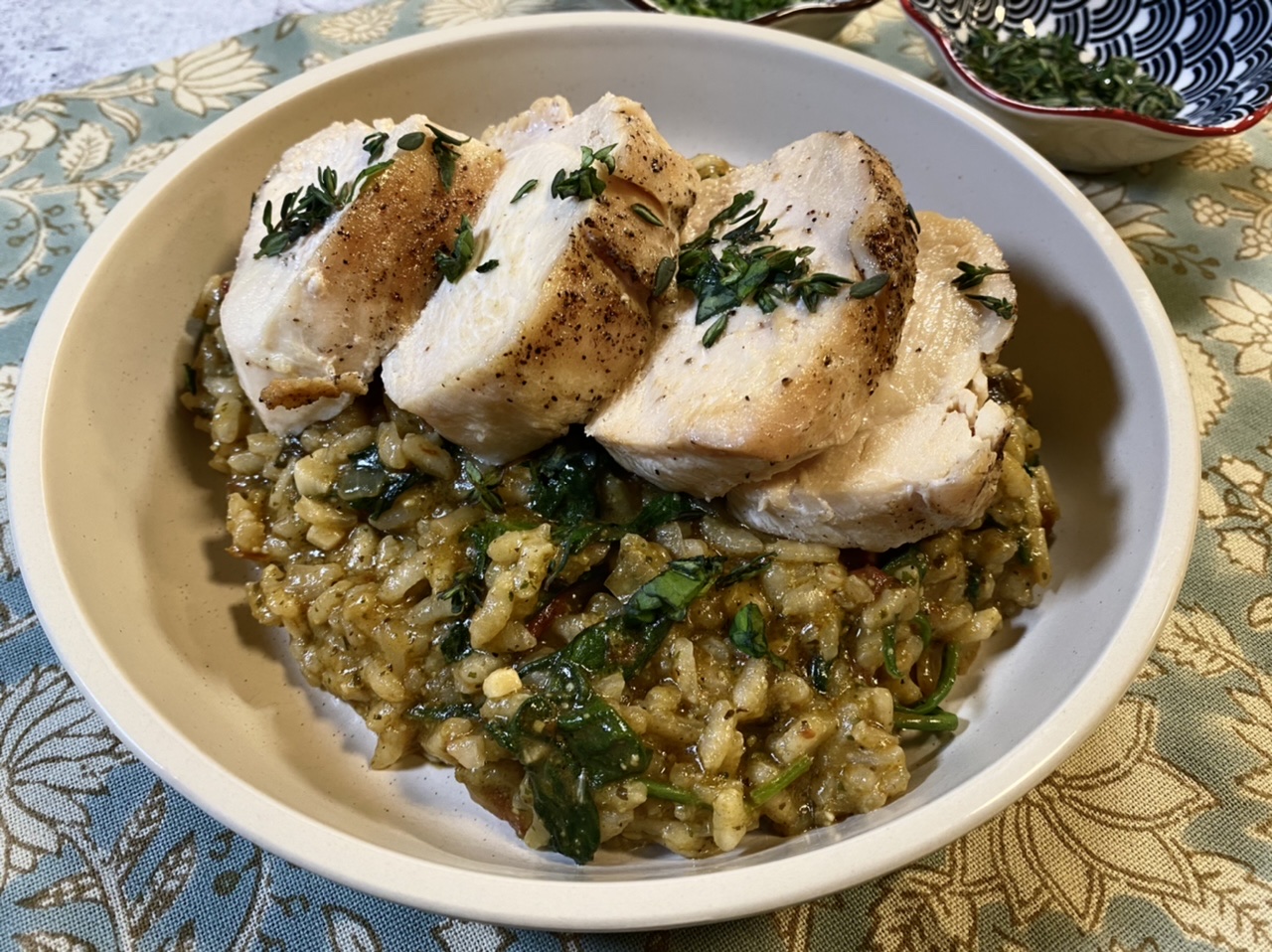 7787BA54 8189 4005 868E 20F784BC5849 - Sun-dried Tomato Pesto Risotto with Roasted Chicken Breast