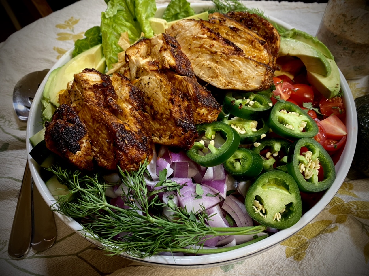 BB8F77B9 5506 44CB 904F 591AE819CFA0 - Roasted Blackened Chicken with a Spicy Southwestern Salad & Salsa Ranch Dressing