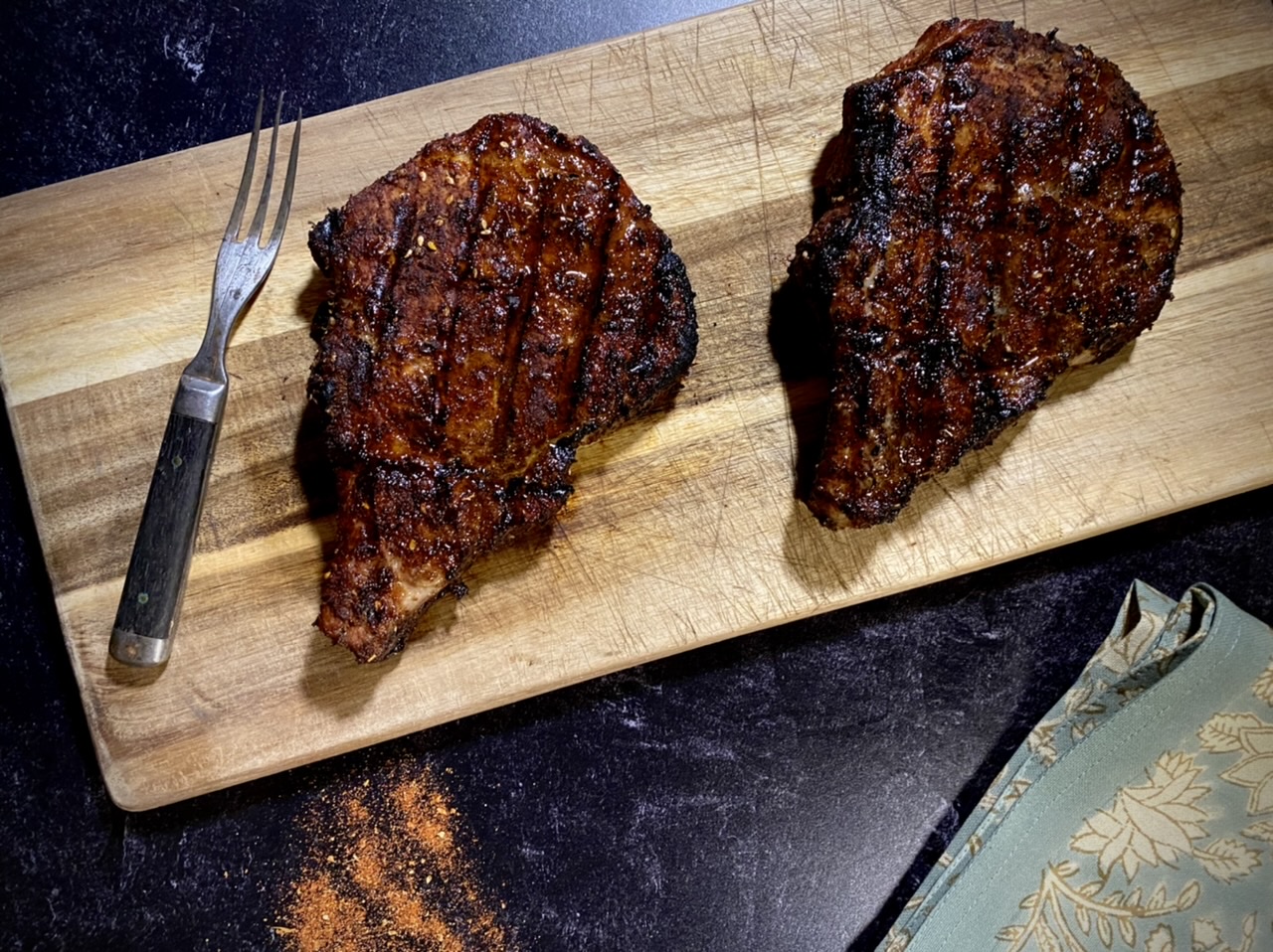 Kansas City pork chops on a cutting board