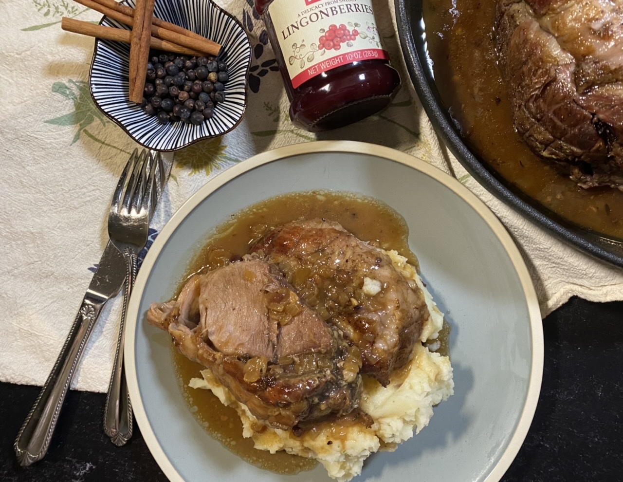 1E4692DE 2354 4328 96AA 86333876F3A1 - Lingonberry Roast Boar / Roast Pork with Horseradish Mashed Potatoes