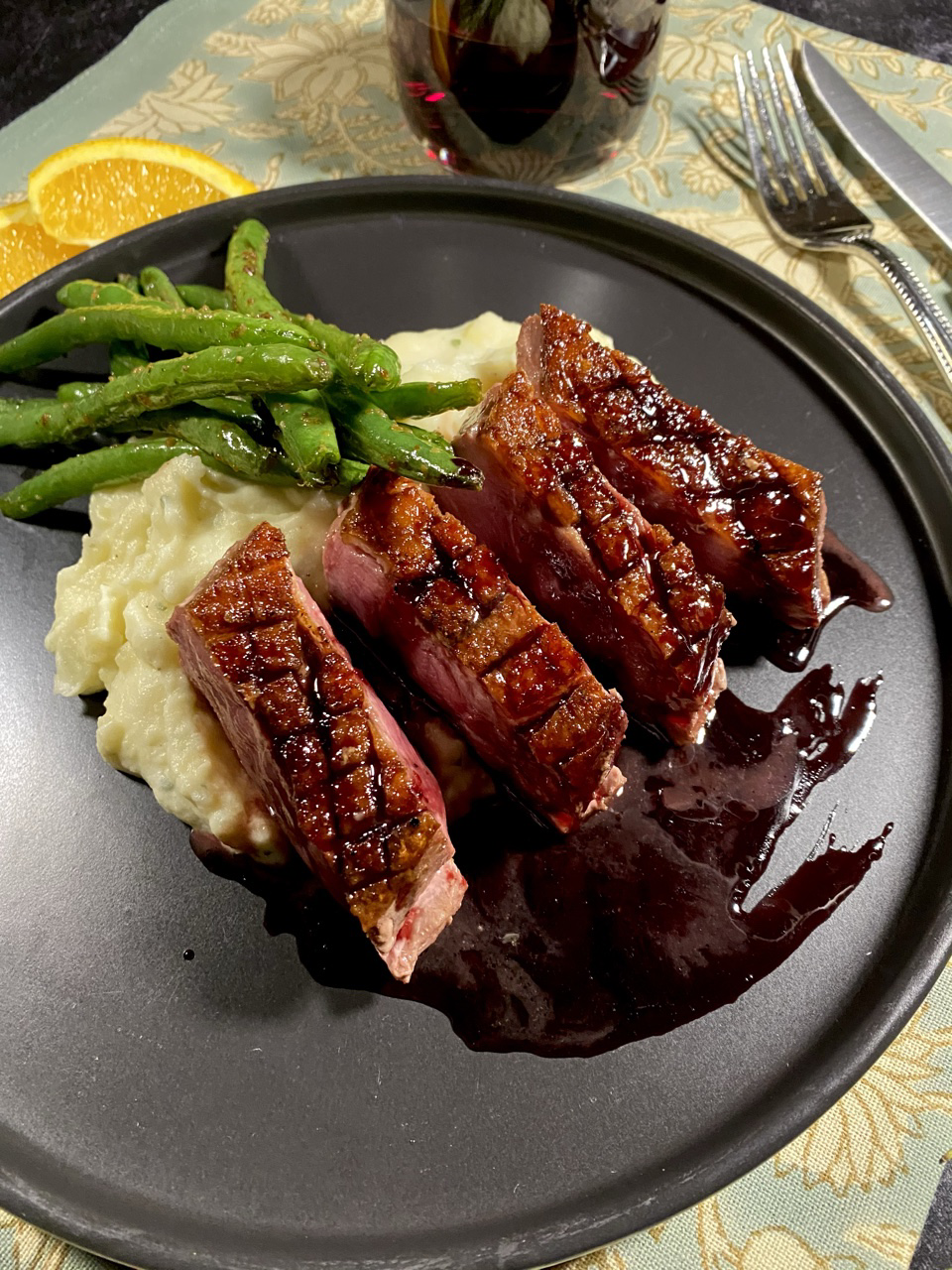 24A647BB 6007 4142 BCE2 445EB817AD9B - Seared Duck Breast with Reduced Pomegranate Sauce