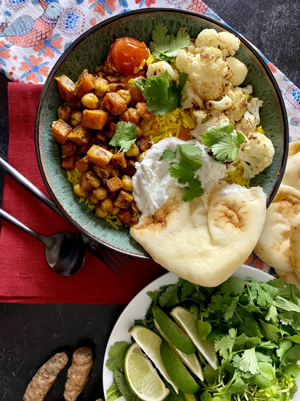 0EBEE5BD 2267 42DC AFE6 67C34574482C - Turmeric Basmati Rice with Roasted Chickpeas, Sweet Potatoes, & Cauliflower