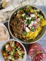 617C362A 8426 4CAD A061 43E864AD4BA4 150x200 - Greek Pork Gyro & Saffron Rice Bowls