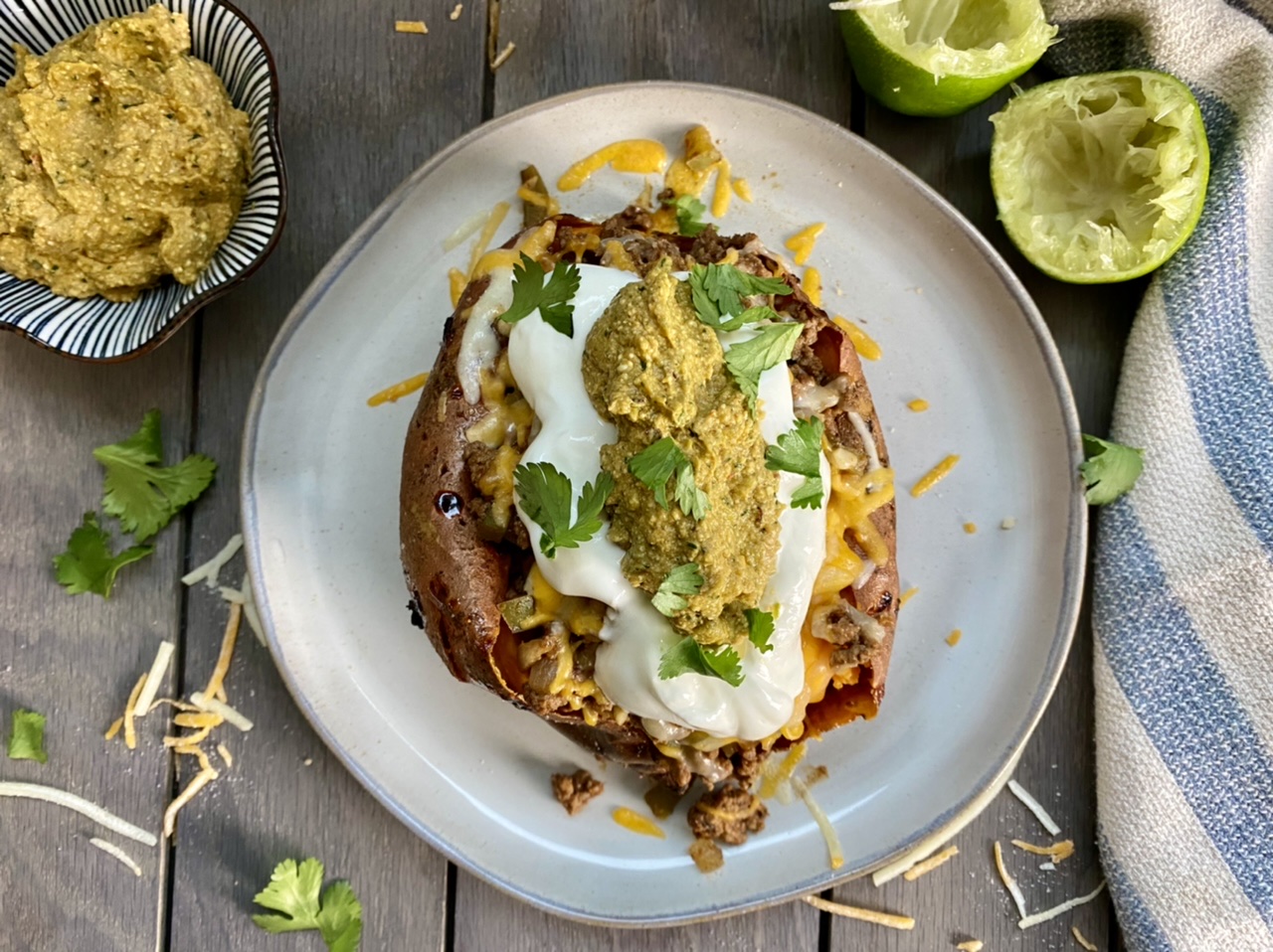 54B9DD76 BE5A 41AD BC7C A5B7455F508B - Taco Stuffed Sweet Potatoes with Spicy Avocado Crema