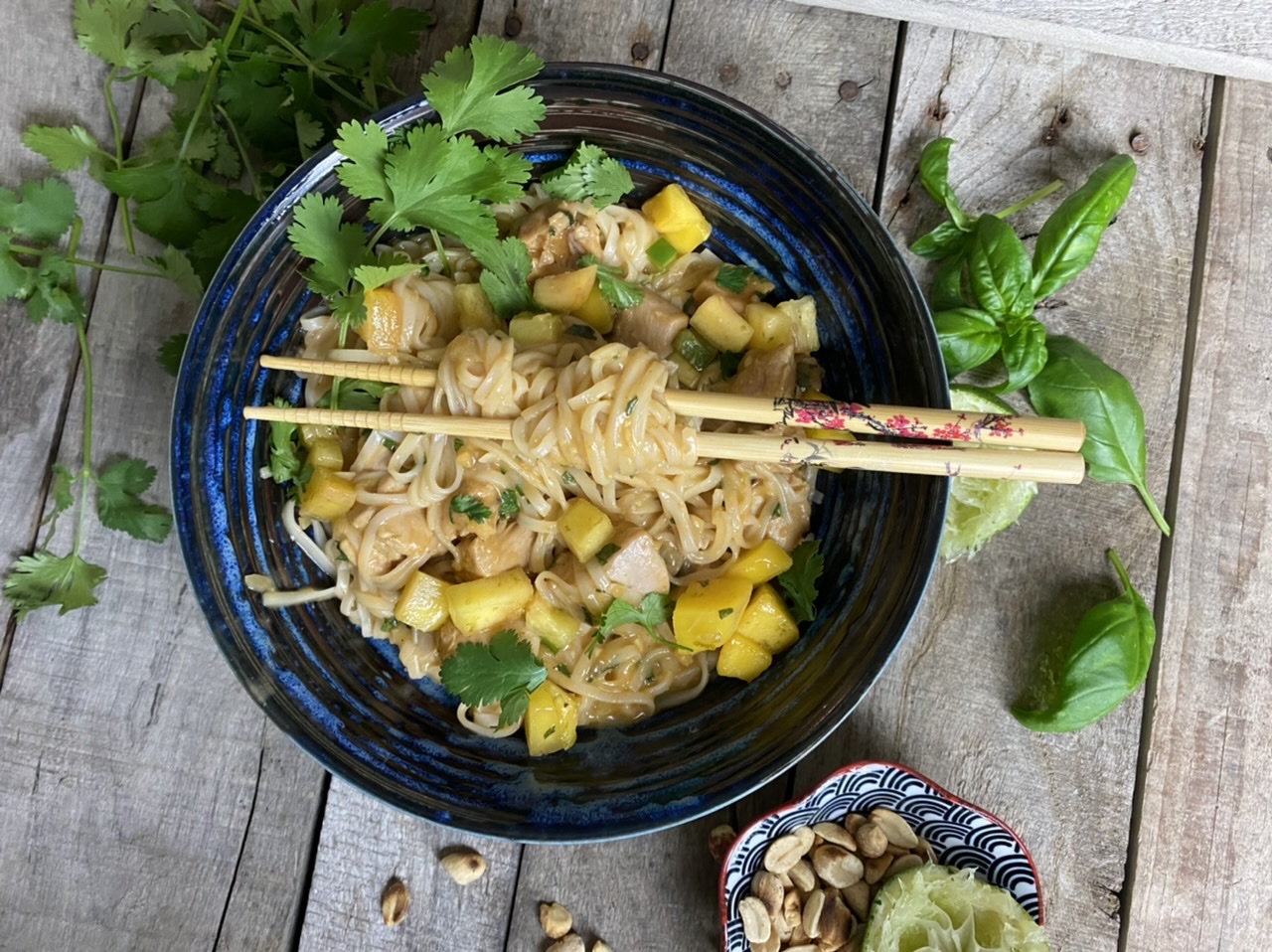 6BF11489 09DC 4F8D 8CEF 3F8D36A2330A - Thai Peanut Chicken Rice Noodles with Spicy Mango Salsa