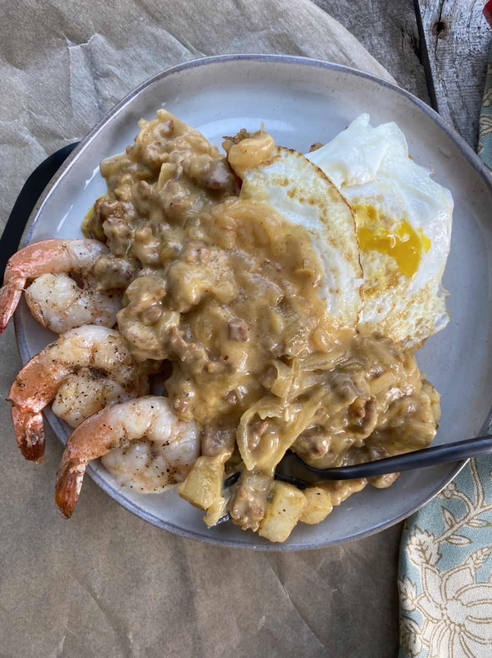 8C6EB05A 4490 4C82 A74F A7DFD0732A8C - Low Country Cajun Shrimp Breakfast Hash with Chorizo Sausage Gravy