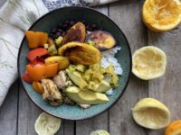 2314FA76 0210 43CE 85F9 731B27007A9C 200x150 - Cuban Chicken Mojo Bowls with Grilled Bell Peppers, Fried Plantains, & Pineapple Salsa