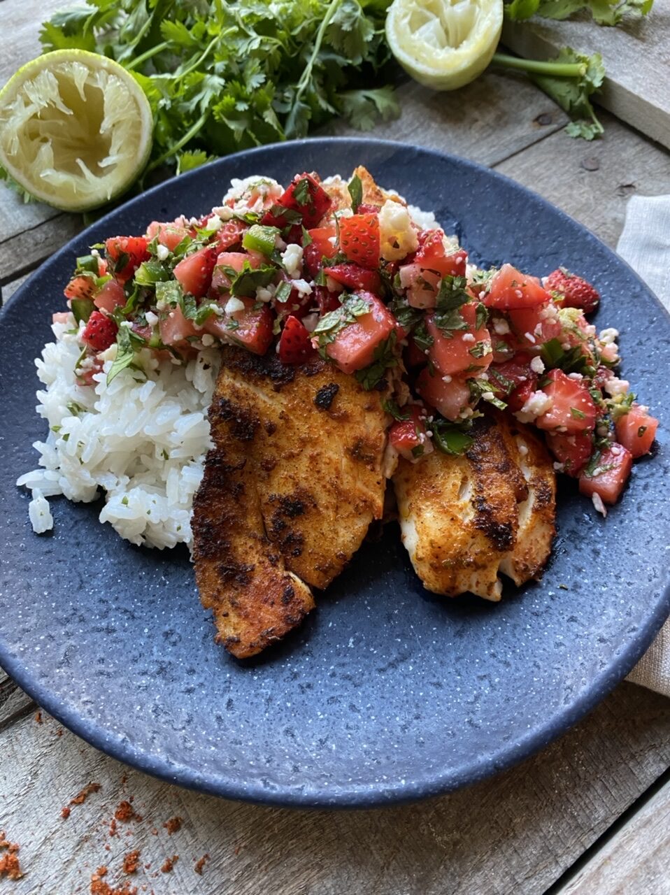 2C2196D3 B377 4A27 9B49 BCCF23EF761E e1623774843338 - Citrusy Pan-Seared Tilapia with Strawberry Salsa & Coconut Rice