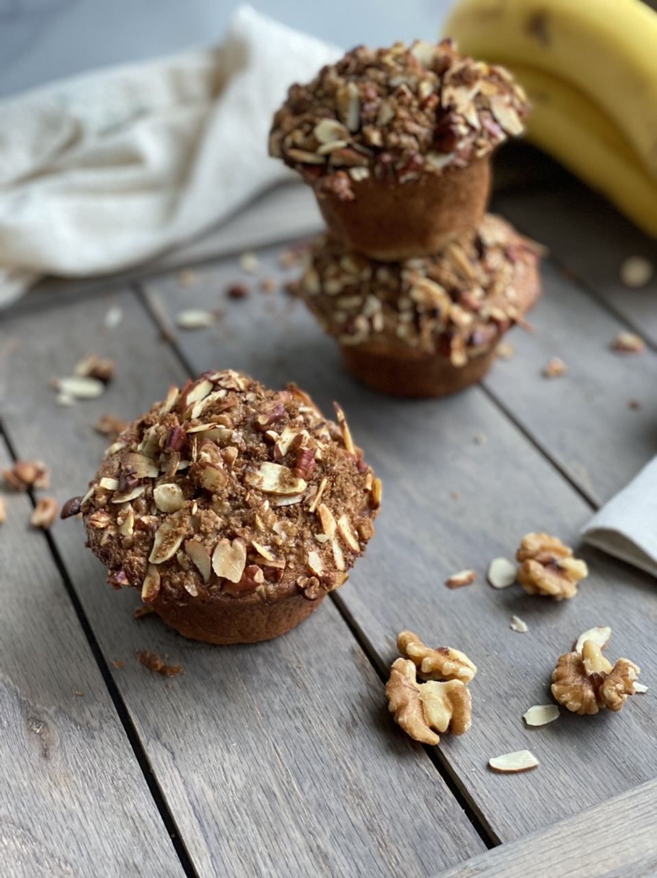 3957C8F9 95E4 45F1 AE90 CF2354CBD306 - Banana Nut Crunch Muffins with Cinnamon Nut Streusel