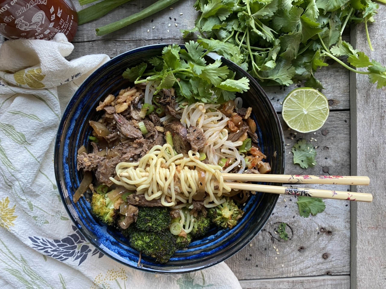 4C7685B9 2608 49CD 87E5 0FA89F32DABC - Slow Cooker Asian Ginger Noodles with Spicy Pulled Beef & Roasted Broccoli