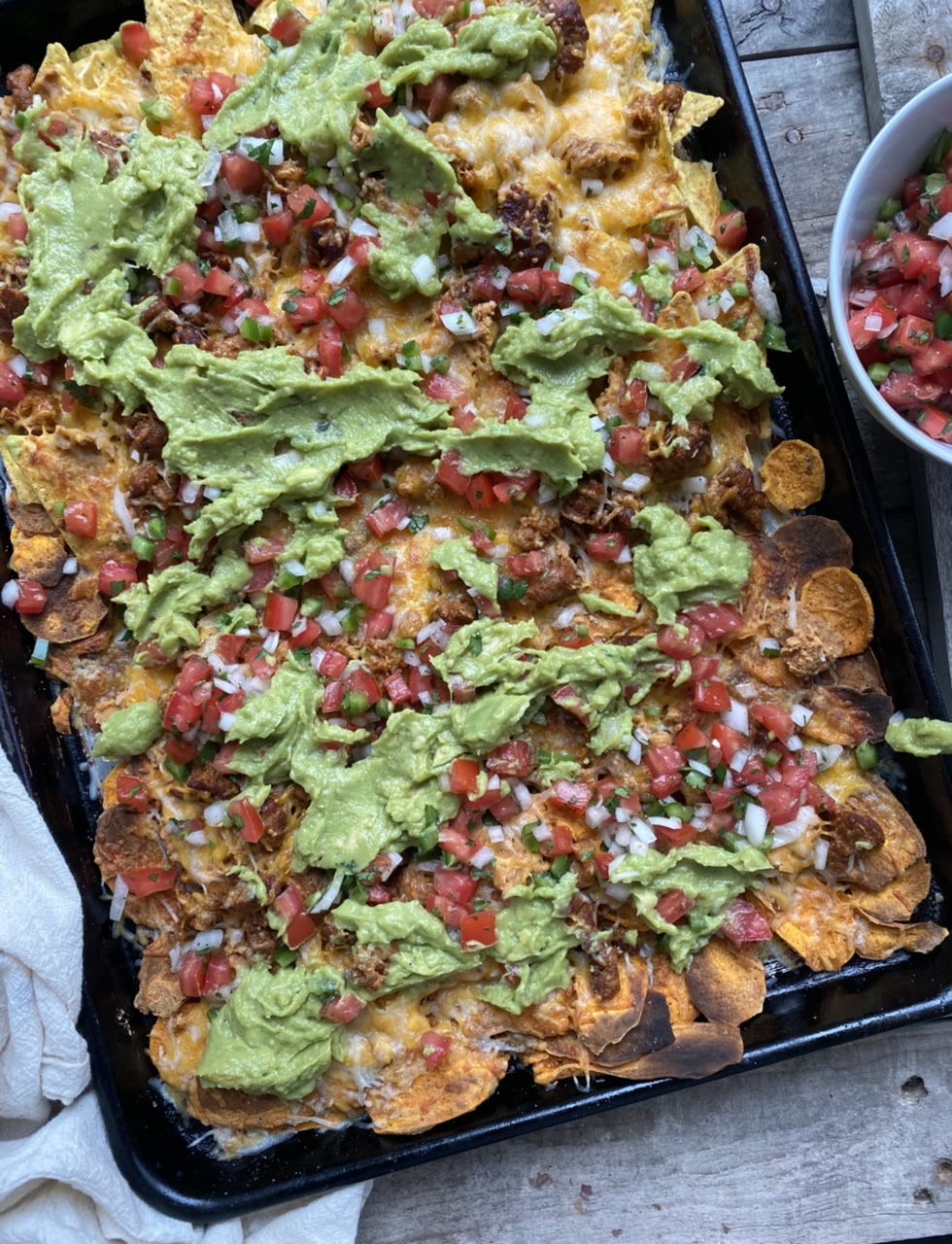 641310C5 D813 4847 99BC EB35FAB11124 - Loaded Sweet Potato Nachos with Chorizo & Homemade “Refried” Beans