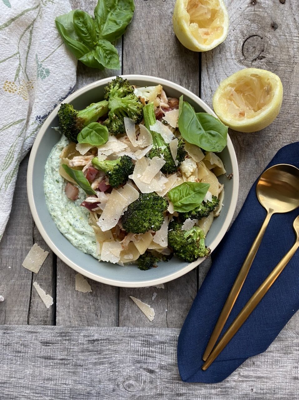 92753EB0 23ED 4313 84E3 580AE9505659 e1622650834360 - Browned Butter Pappardelle Chicken with Pancetta & Roast Broccoli on Herbed Whipped Ricotta