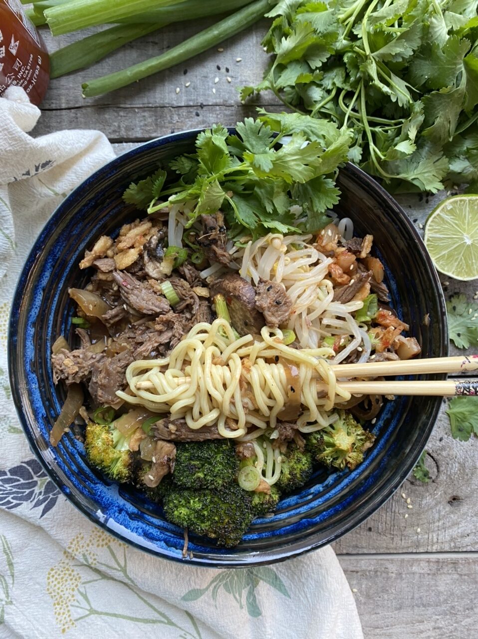 A77D20D4 6D54 47BB 9659 25B7EED900C4 e1624036551245 - Slow Cooker Asian Ginger Noodles with Spicy Pulled Beef & Roasted Broccoli