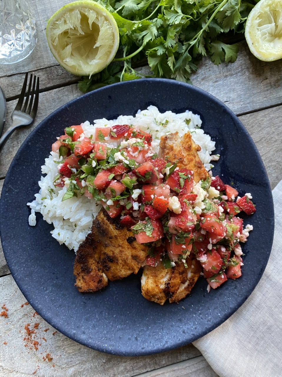 AFAB1E20 51EE 4CBB B14C 3132CC221D4A - Citrusy Pan-Seared Tilapia with Strawberry Salsa & Coconut Rice