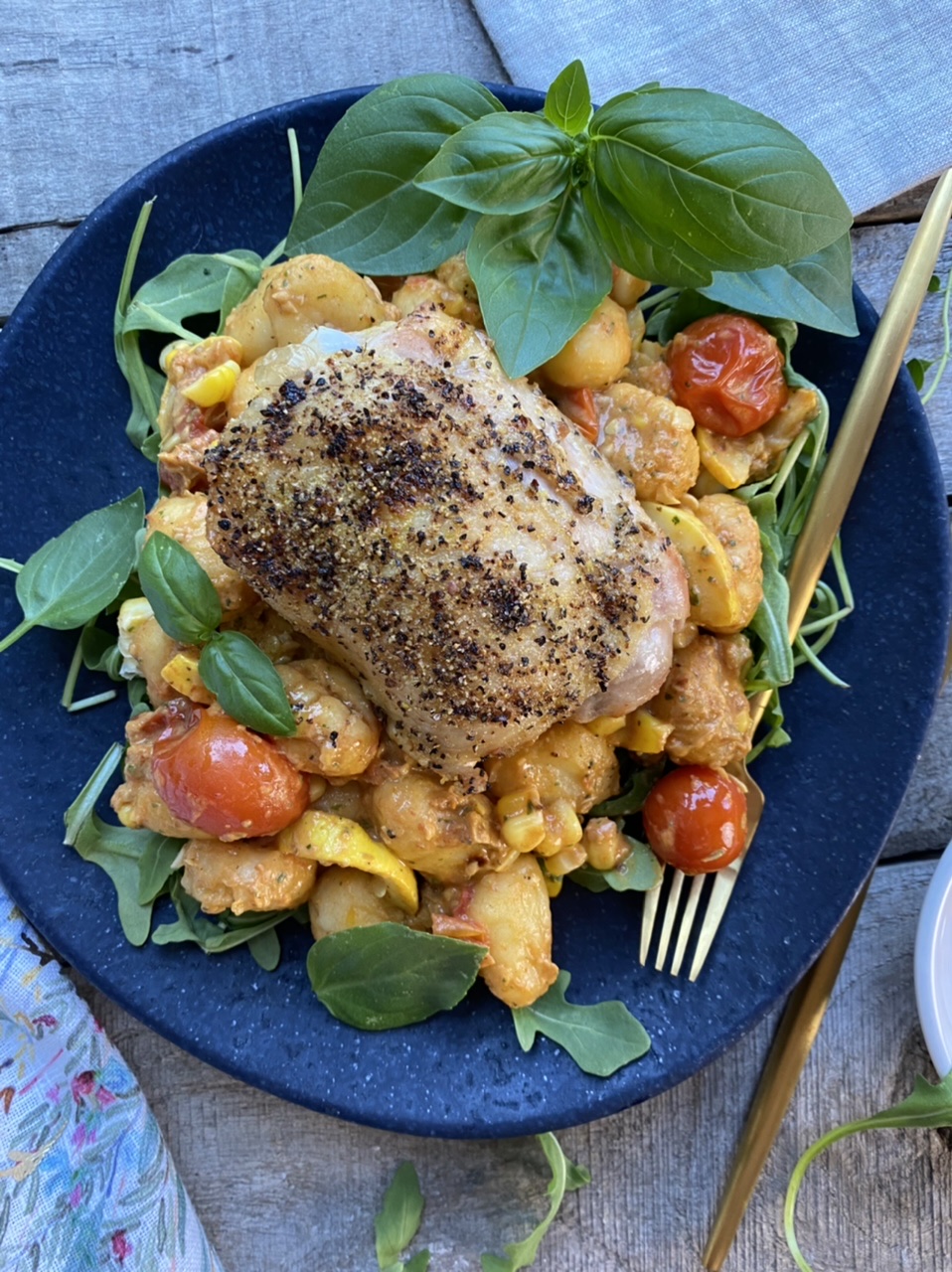 29C68735 1C37 4B69 A9EA 2FCD41E7C0B0 - One Sheet Pan Roast Lemon Pepper Chicken & Gnocchi with Summer Vegetables