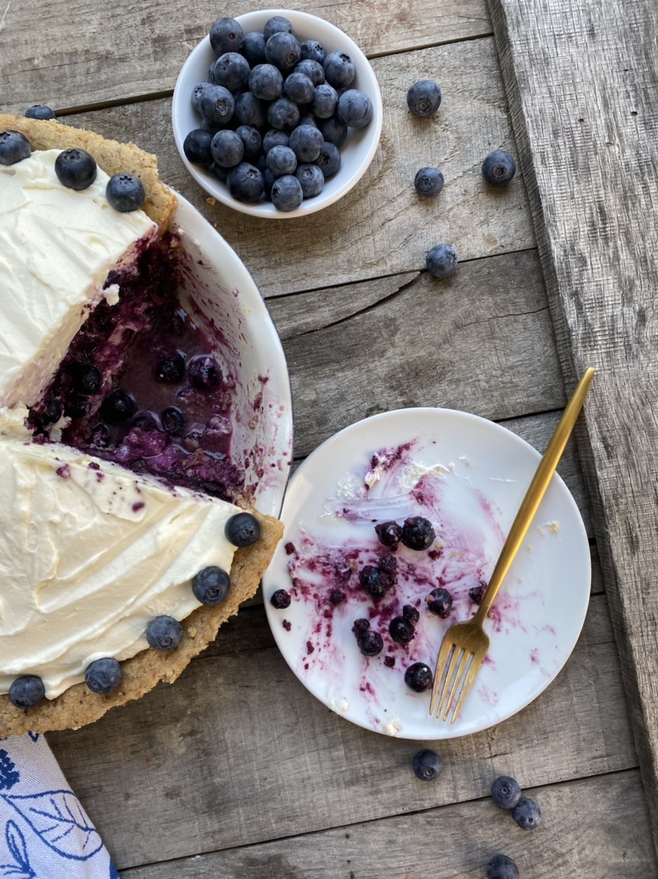 2DE6D188 60AB 4549 89A4 4B005D4F3910 - Blueberry Lime Pie with Honey Cream Cheese & Homemade Cool Whip in a Shortbread Crust