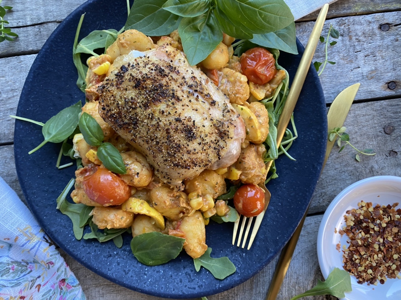 380F1A69 24DB 4DD5 B02C 133DB2D29C40 - One Sheet Pan Roast Lemon Pepper Chicken & Gnocchi with Summer Vegetables