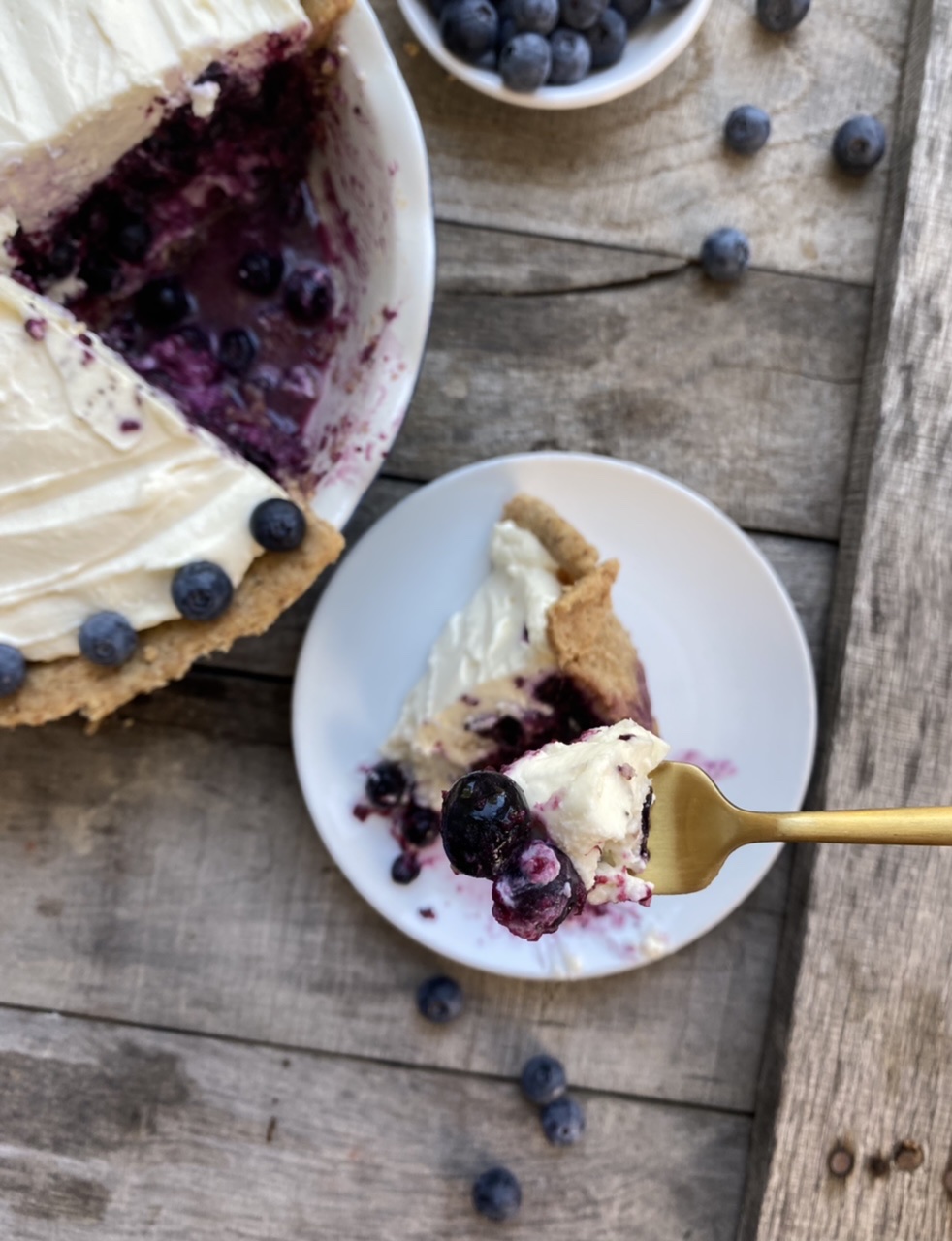 3BB5E857 6A32 412C B960 1F33E8E464A3 - Blueberry Lime Pie with Honey Cream Cheese & Homemade Cool Whip in a Shortbread Crust