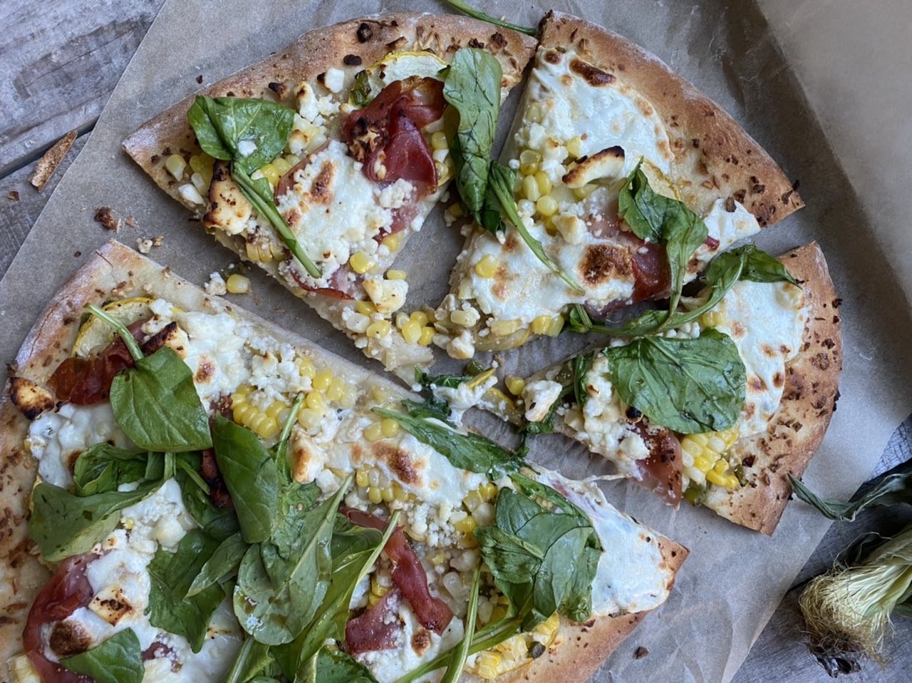 4989643B 9260 44B1 B589 93350A1982D9 - Loaded Summer Garden Pizza with Prosciutto, Mozzarella, & Feta