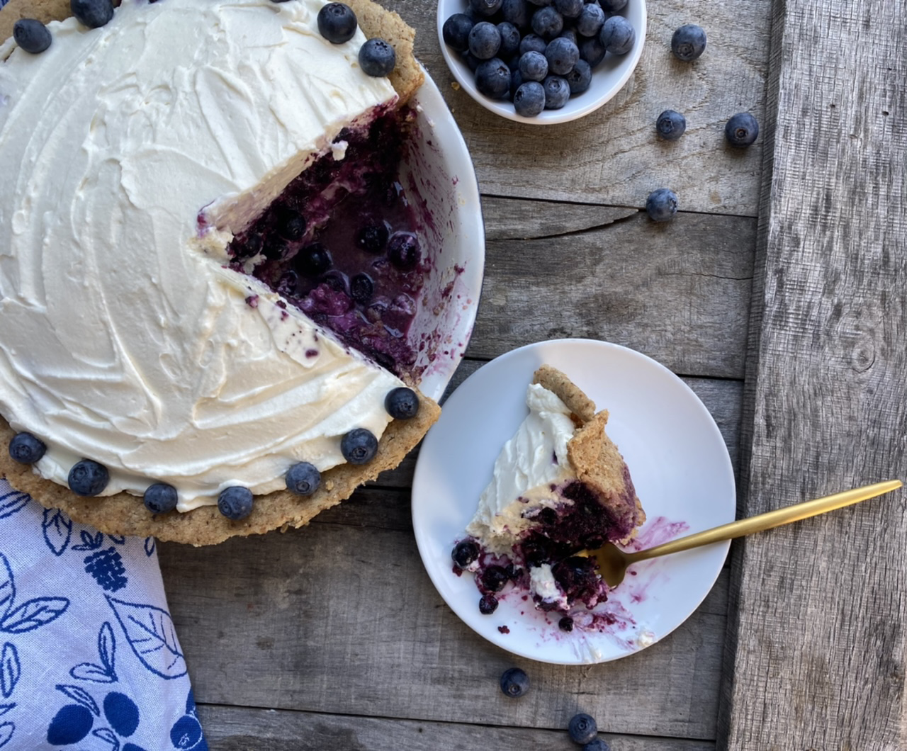 6005504F D369 47D7 B38D A458C156CBE1 - Blueberry Lime Pie with Honey Cream Cheese & Homemade Cool Whip in a Shortbread Crust