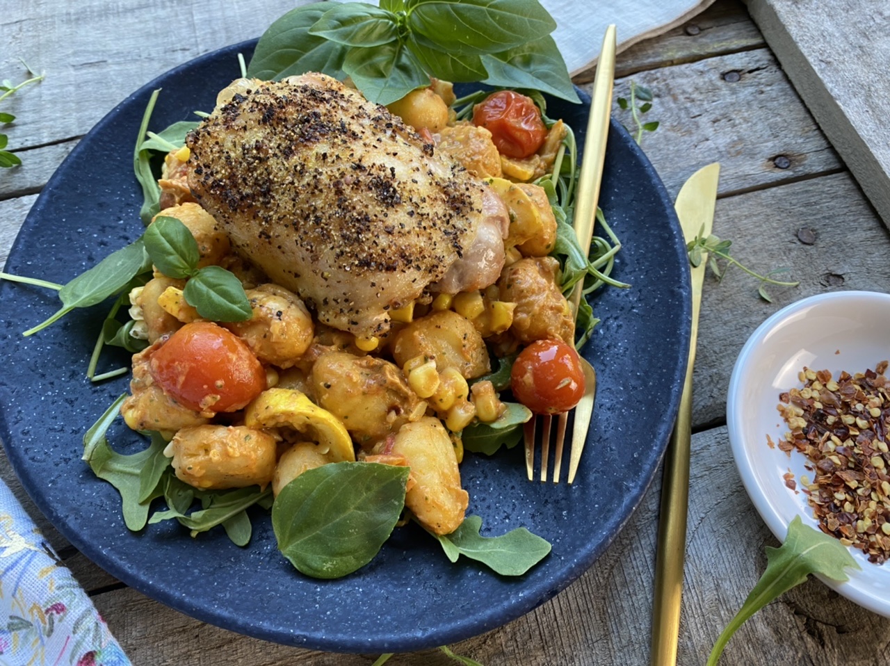 722733AB BA75 4364 B930 A5E977569787 - One Sheet Pan Roast Lemon Pepper Chicken & Gnocchi with Summer Vegetables